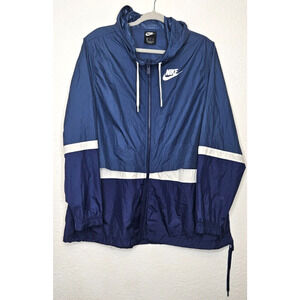 Nike Mens Windbreaker Jacket XXL Blue White Hooded Full Zip Run Active Outdoors